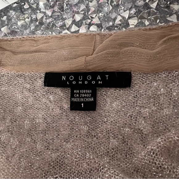 Nougat London sparkly cardigan tie up bow belt beige taupe glitter shimmer top - Picture 5 of 8